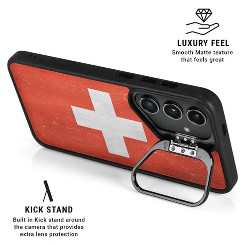 Switzerland Flag Distressed Galaxy S24 FE Kickstand Case